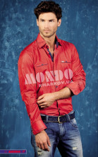 Мужская рубашка красного цвета  с точечным рисунком Mondo