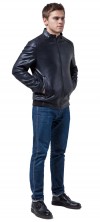 Качественная куртка из экокожи тёмно-синяя модель 1588 (ОСТАЛСЯ ТОЛЬКО 50(L))