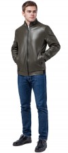 Кожаная стильная куртка цвет хаки модель 1588
