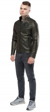 Кожаная мужская куртка цвета хаки модель 36361 (ОСТАЛСЯ ТОЛЬКО 52(XL))