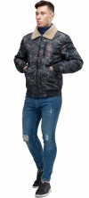 Куртка бомбер на осень мужская тёмно-серого цвета модель 38666