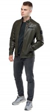 Классическая курточка из экокожи мужская цвета хаки модель 25825 (ОСТАЛСЯ ТОЛЬКО 52(XL))