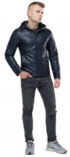 Стильная кожаная куртка мужская осенне-весенняя тёмно-синяя модель 15353 (ОСТАЛСЯ ТОЛЬКО 50(L)) 52 (XL)