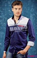 Мужская рубашка темно-синего цвета с декорированными вставками Mondo
