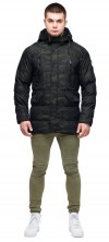 Модная мужская куртка для зимы тёмно-зелёная модель 25140 (ОСТАЛСЯ ТОЛЬКО 48(M))