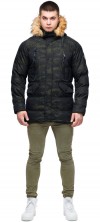 Модная куртка зимняя тёмно-зелёная мужская модель 25450 (ОСТАЛСЯ ТОЛЬКО 48(M))
